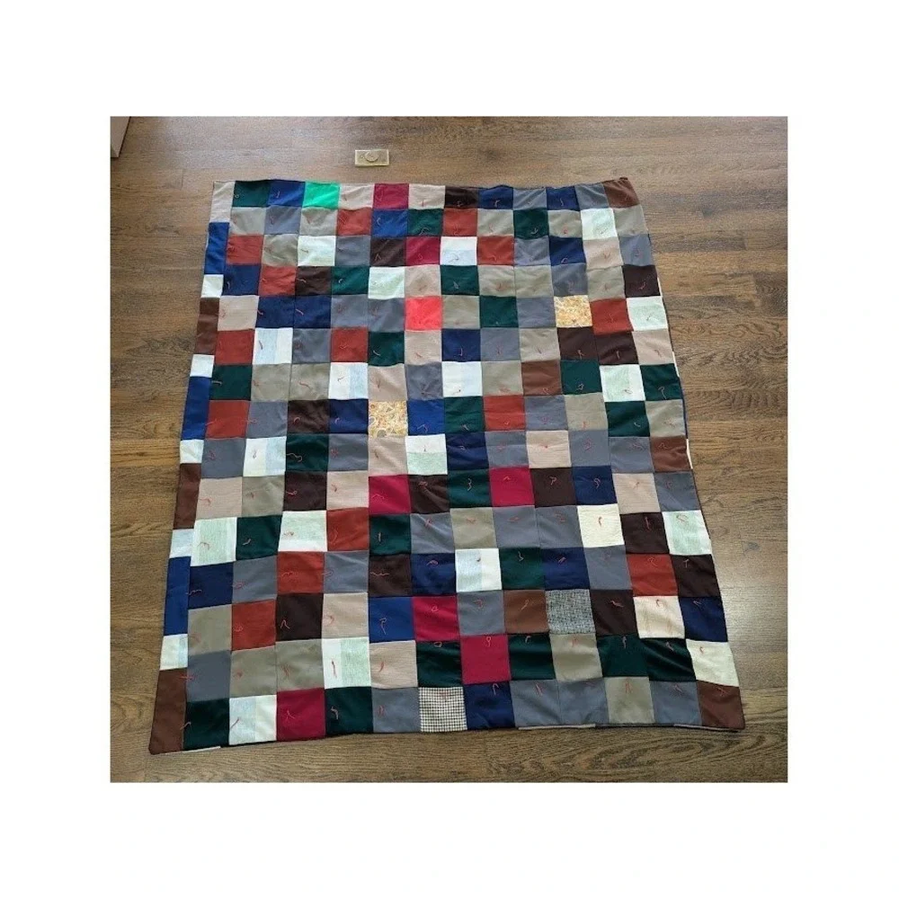 Vintage Handmade Patchwork 68x55 Tied Quilt Rustic Country Fall Cabin Country